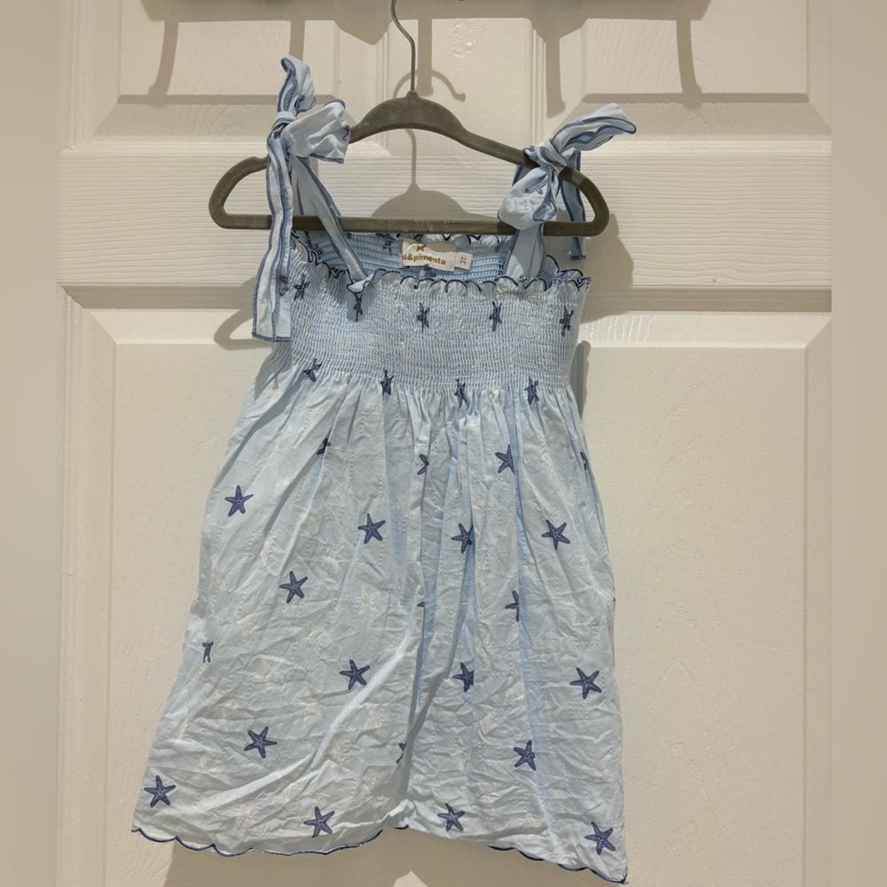 Sal & Pimenta Starfish smocked light weight blue cotton dress, 3T